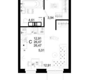 Студия квартира, вторичка, 26м2, 8/16 этаж