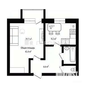 1-к квартира, вторичка, 41м2, 1/3 этаж