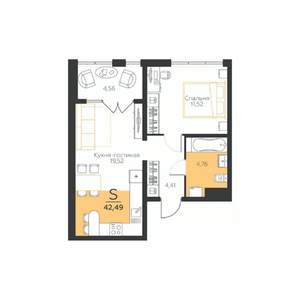 1-к квартира, строящийся дом, 42м2, 5/5 этаж