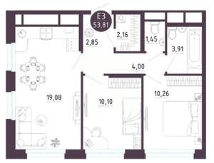 2-к квартира, вторичка, 54м2, 2/10 этаж
