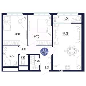2-к квартира, вторичка, 59м2, 2/25 этаж