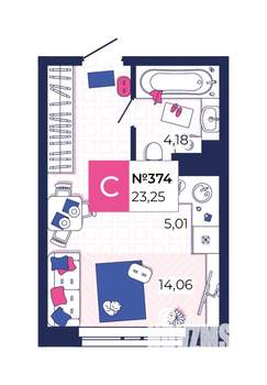 Студия квартира, вторичка, 23м2, 4/25 этаж