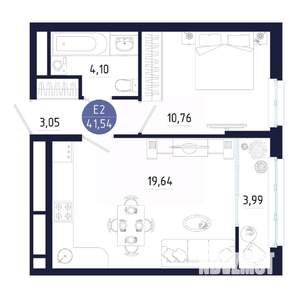 1-к квартира, строящийся дом, 42м2, 9/25 этаж
