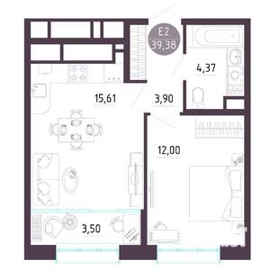1-к квартира, вторичка, 39м2, 6/10 этаж