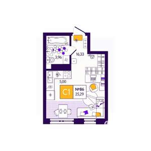Студия квартира, вторичка, 25м2, 6/12 этаж