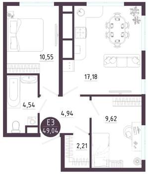 2-к квартира, вторичка, 49м2, 8/10 этаж