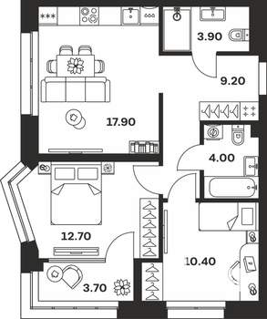 2-к квартира, вторичка, 62м2, 13/24 этаж