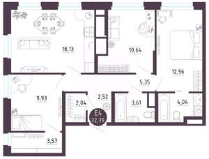 3-к квартира, вторичка, 73м2, 9/10 этаж