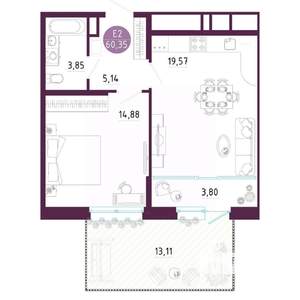 1-к квартира, вторичка, 60м2, 1/10 этаж