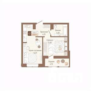 1-к квартира, строящийся дом, 38м2, 3/14 этаж