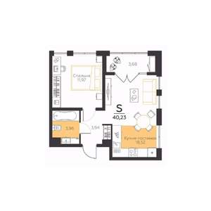 1-к квартира, строящийся дом, 40м2, 3/5 этаж