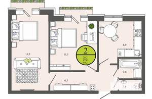 2-к квартира, строящийся дом, 48м2, 2/3 этаж