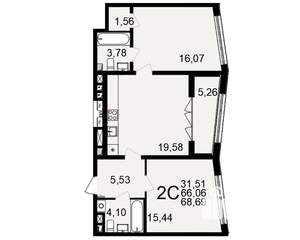 2-к квартира, вторичка, 66м2, 1/18 этаж