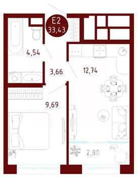 1-к квартира, вторичка, 33м2, 8/10 этаж