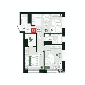 2-к квартира, вторичка, 52м2, 18/19 этаж