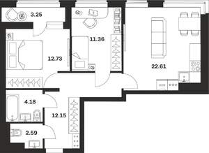 2-к квартира, вторичка, 69м2, 10/15 этаж