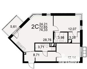 2-к квартира, строящийся дом, 73м2, 9/11 этаж