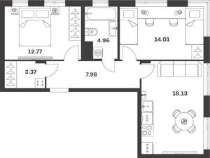 2-к квартира, вторичка, 61м2, 1/4 этаж