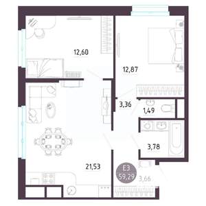 2-к квартира, вторичка, 59м2, 8/10 этаж
