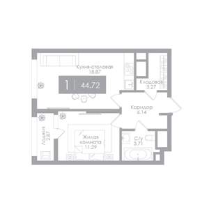 1-к квартира, вторичка, 45м2, 17/25 этаж