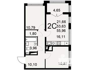 2-к квартира, вторичка, 56м2, 12/25 этаж