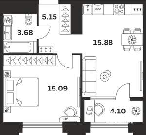 1-к квартира, вторичка, 44м2, 8/10 этаж