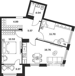 2-к квартира, вторичка, 59м2, 1/15 этаж