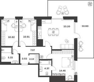 3-к квартира, вторичка, 91м2, 1/10 этаж