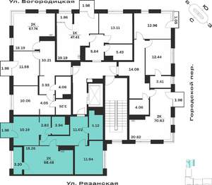 2-к квартира, вторичка, 68м2, 4/4 этаж