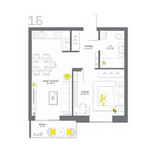 1-к квартира, вторичка, 48м2, 15/25 этаж