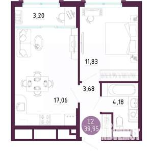 1-к квартира, вторичка, 40м2, 2/10 этаж