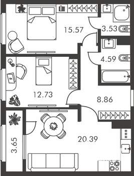 2-к квартира, вторичка, 69м2, 4/9 этаж