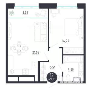 1-к квартира, строящийся дом, 49м2, 6/8 этаж