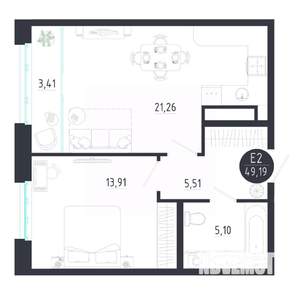 1-к квартира, строящийся дом, 49м2, 2/8 этаж