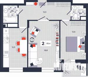 2-к квартира, строящийся дом, 65м2, 13/14 этаж