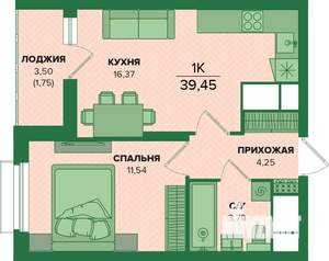 1-к квартира, вторичка, 39м2, 21/25 этаж