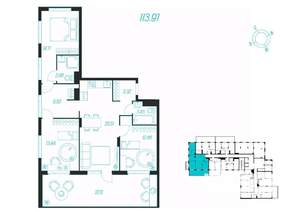 3-к квартира, сданный дом, 86м2, 1/15 этаж