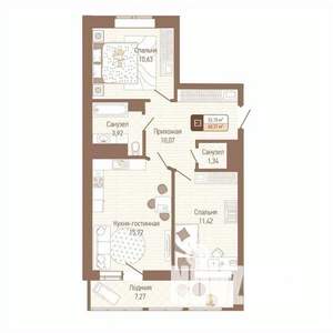 2-к квартира, вторичка, 57м2, 9/14 этаж