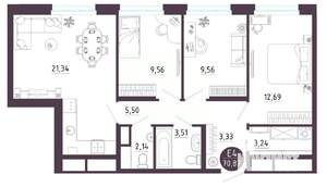 3-к квартира, вторичка, 71м2, 8/10 этаж