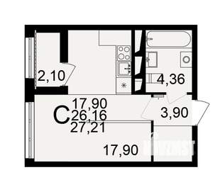 1-к квартира, строящийся дом, 26м2, 15/18 этаж