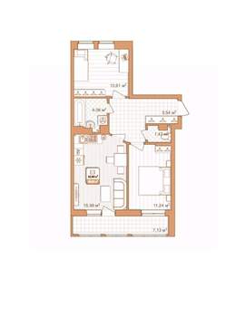 2-к квартира, строящийся дом, 53м2, 9/9 этаж