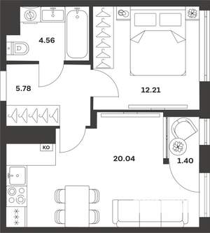 1-к квартира, вторичка, 44м2, 3/4 этаж