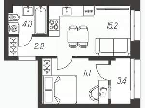 1-к квартира, вторичка, 37м2, 19/24 этаж
