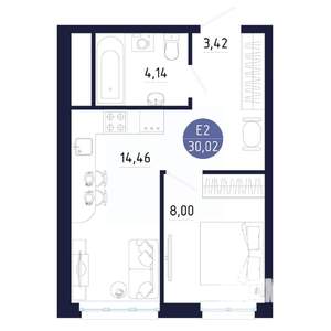 1-к квартира, вторичка, 30м2, 15/25 этаж