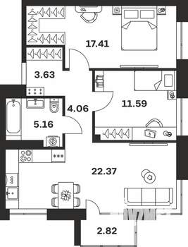 2-к квартира, вторичка, 67м2, 2/7 этаж