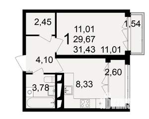1-к квартира, строящийся дом, 30м2, 2/18 этаж
