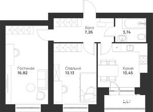 2-к квартира, строящийся дом, 54м2, 5/5 этаж