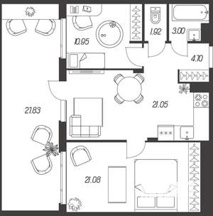 2-к квартира, вторичка, 71м2, 1/15 этаж