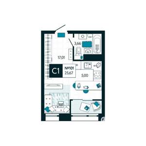 Студия квартира, вторичка, 26м2, 9/15 этаж