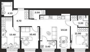 3-к квартира, строящийся дом, 81м2, 9/24 этаж